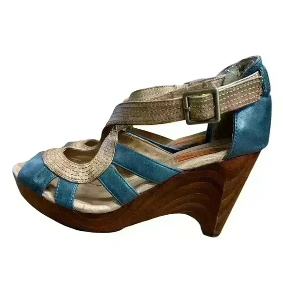 Miz Mooz Petra Retro Mary Jane Blue/Brown Leather Women's Heel Shoes Size 6.5 M - Picture 3 of 11